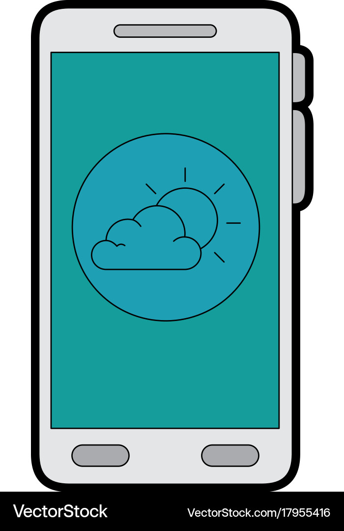 Smartphone with partly cloudy weather application Vector Image