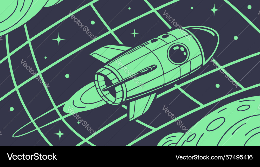 Spacecraft in grid-patterned cosmos abstract Vector Image