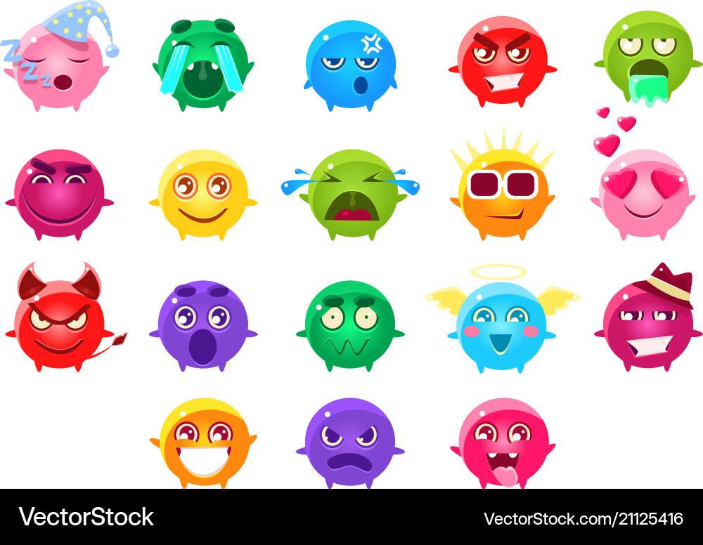 Spherical characters of different colors emoji set Spherical characters of different colors emoji set vector image