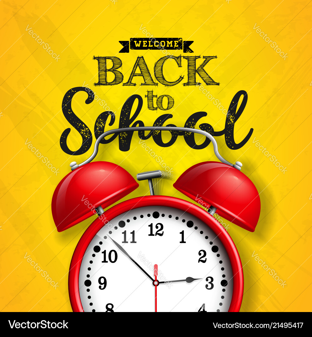 Back to school design with red alarm clock Back to school design with red alarm clock vector image
