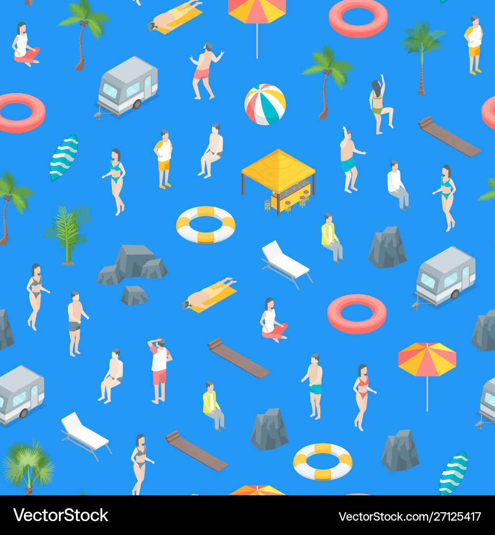 Beach rest concept seamless pattern background 3d Beach rest concept seamless pattern background 3d Vector Image