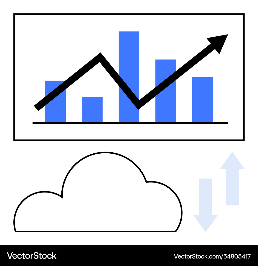 Data growth chart with cloud computing and bar Data growth chart with cloud computing and bar vector image