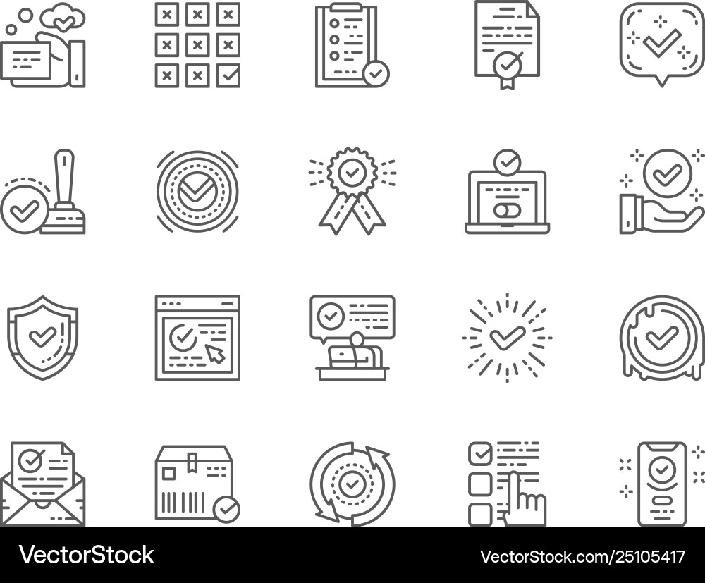 Set check mark and approve line icons Set check mark and approve line icons vector image
