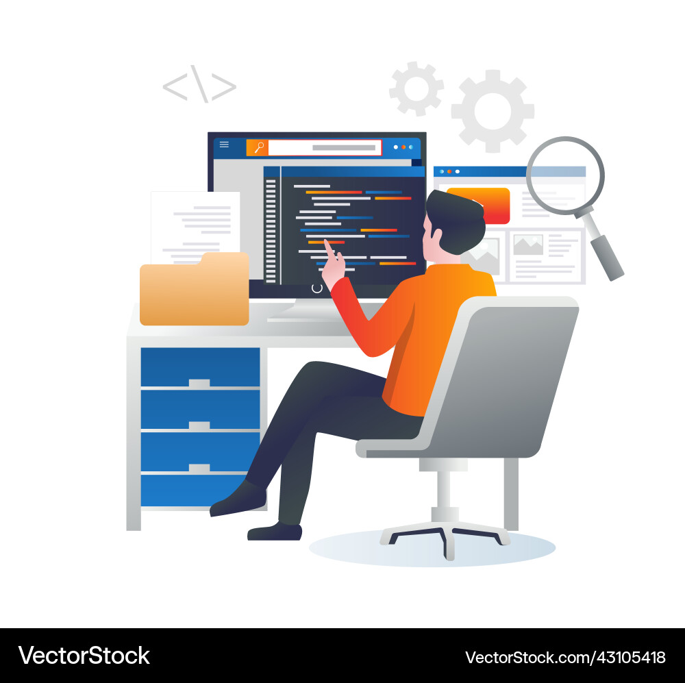 A programmer is working on computer A programmer is working on computer Vector Image