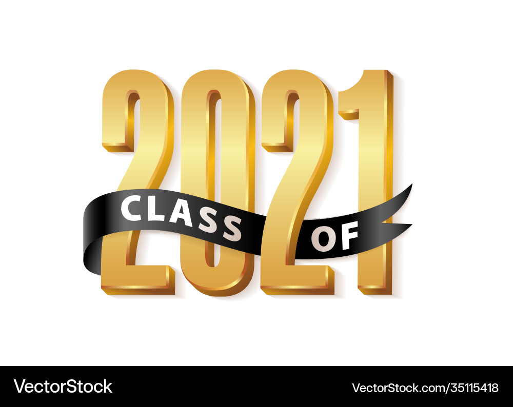 Class 2021 gold lettering graduation 3d logo Class 2021 gold lettering graduation 3d logo vector image
