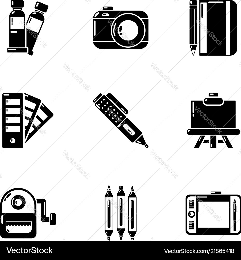 Design tools icons set simple style Design tools icons set simple style Vector Image