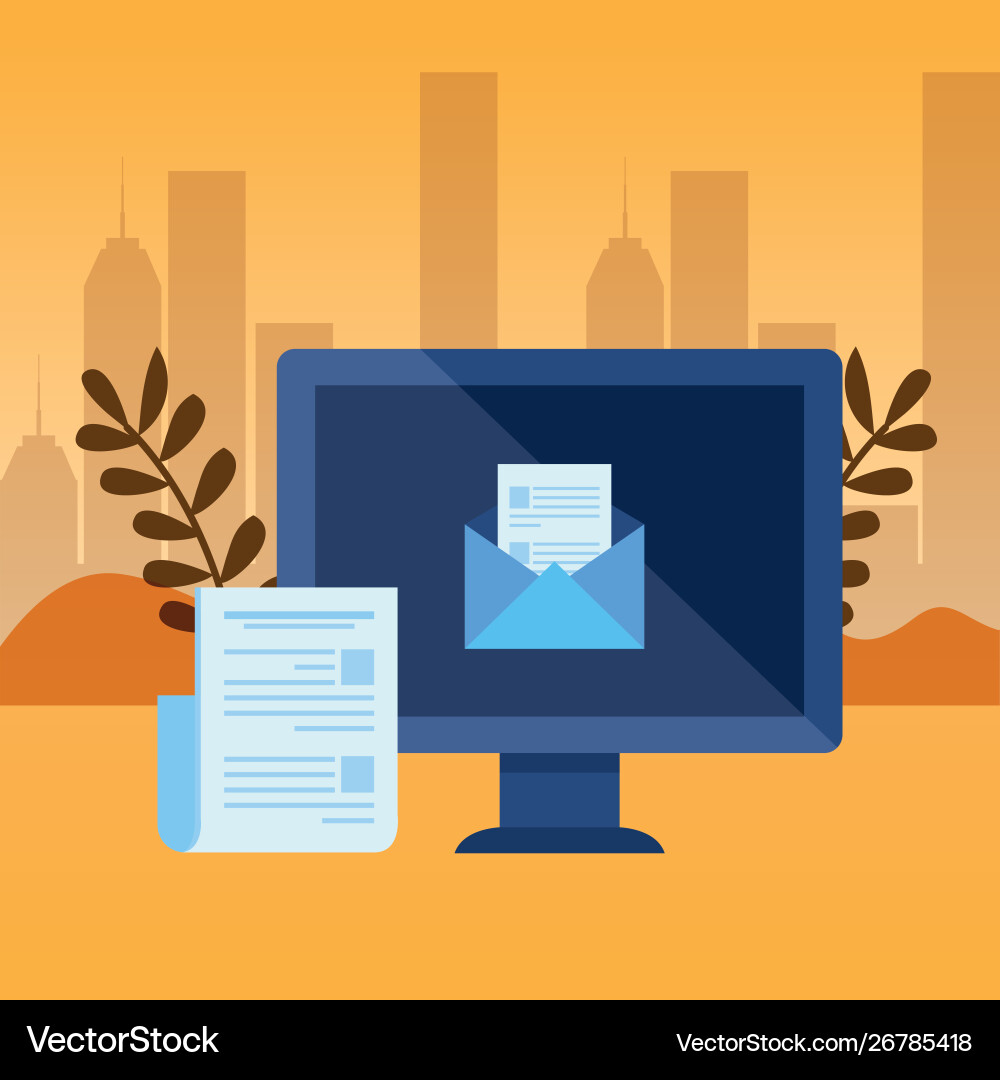 Desktop computer with envelope mail Vector Image