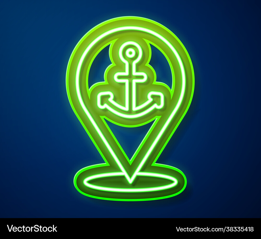Glowing neon line map pointer with anchor icon Vector Image