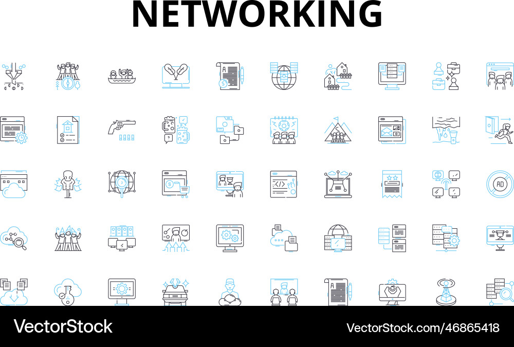 Networking linear icons set connected Vector Image