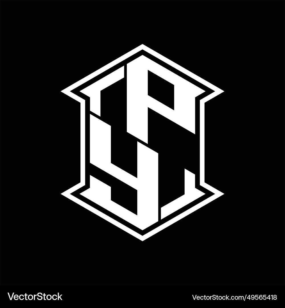 Py logo monogram hexagon shield shape up and down Vector Image