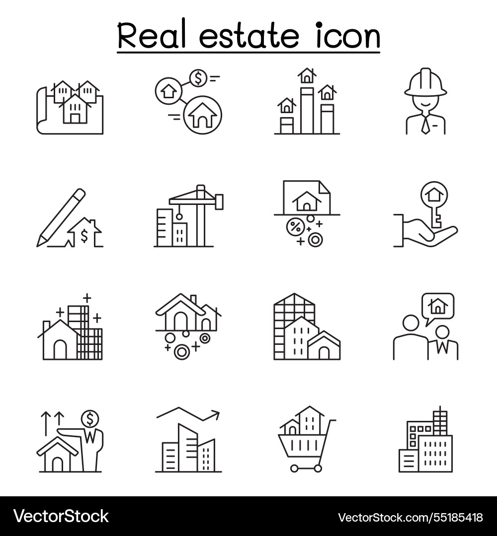 Real estate icon set in thin line style vector image