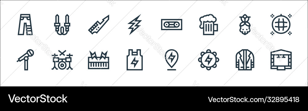 Rock and roll line icons linear set quality Vector Image