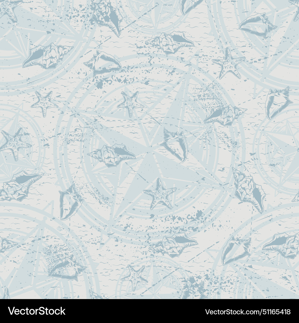 Sea shells pattern seamless monochrome Royalty Free Vector