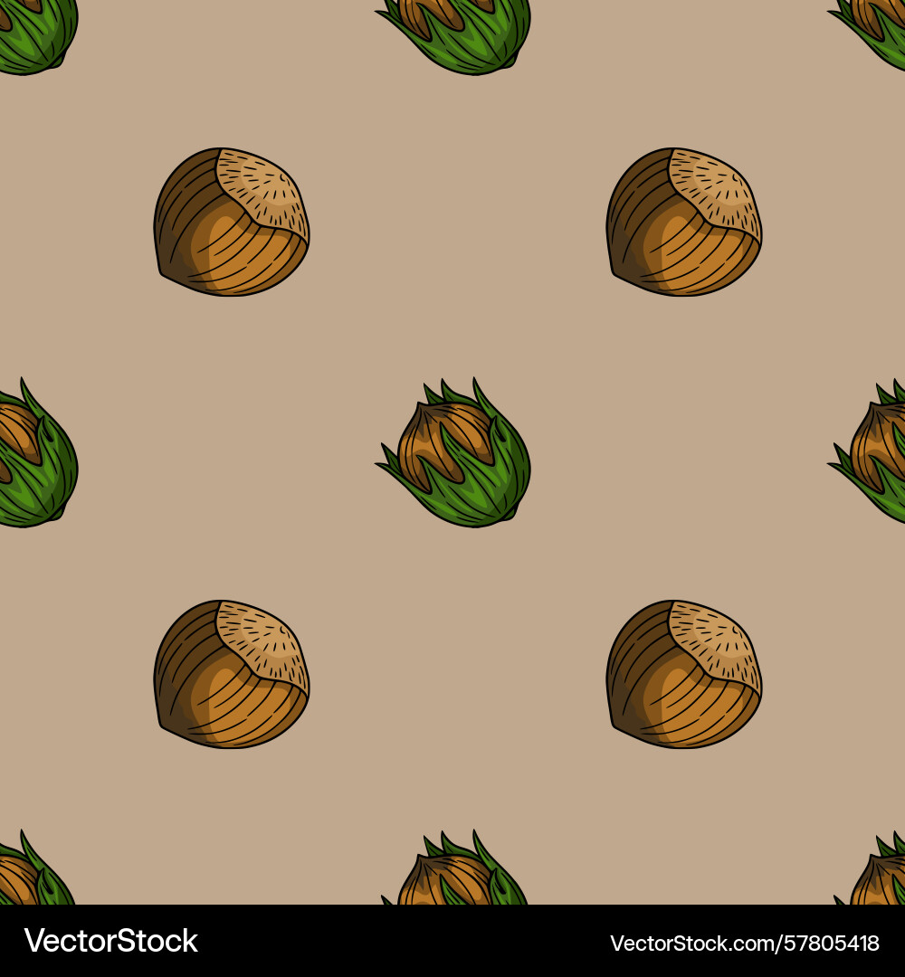 Seamless pattern of hazelnuts in shells and husks Seamless pattern of hazelnuts in shells and husks Vector Image