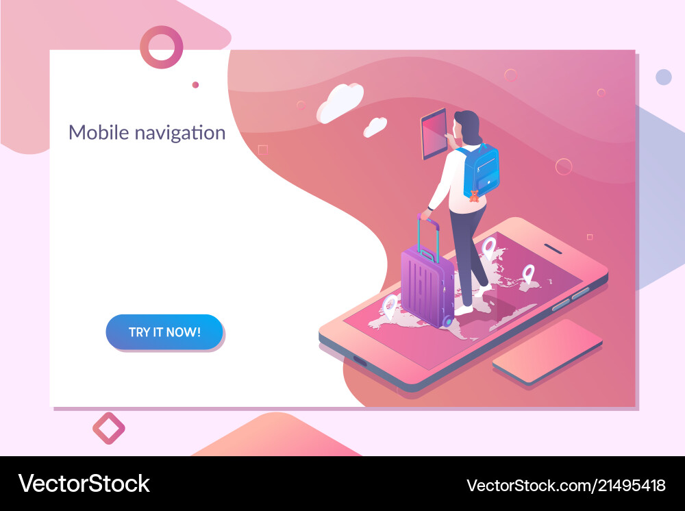Smartphone with mobile navigation app on screen Smartphone with mobile navigation app on screen Vector Image
