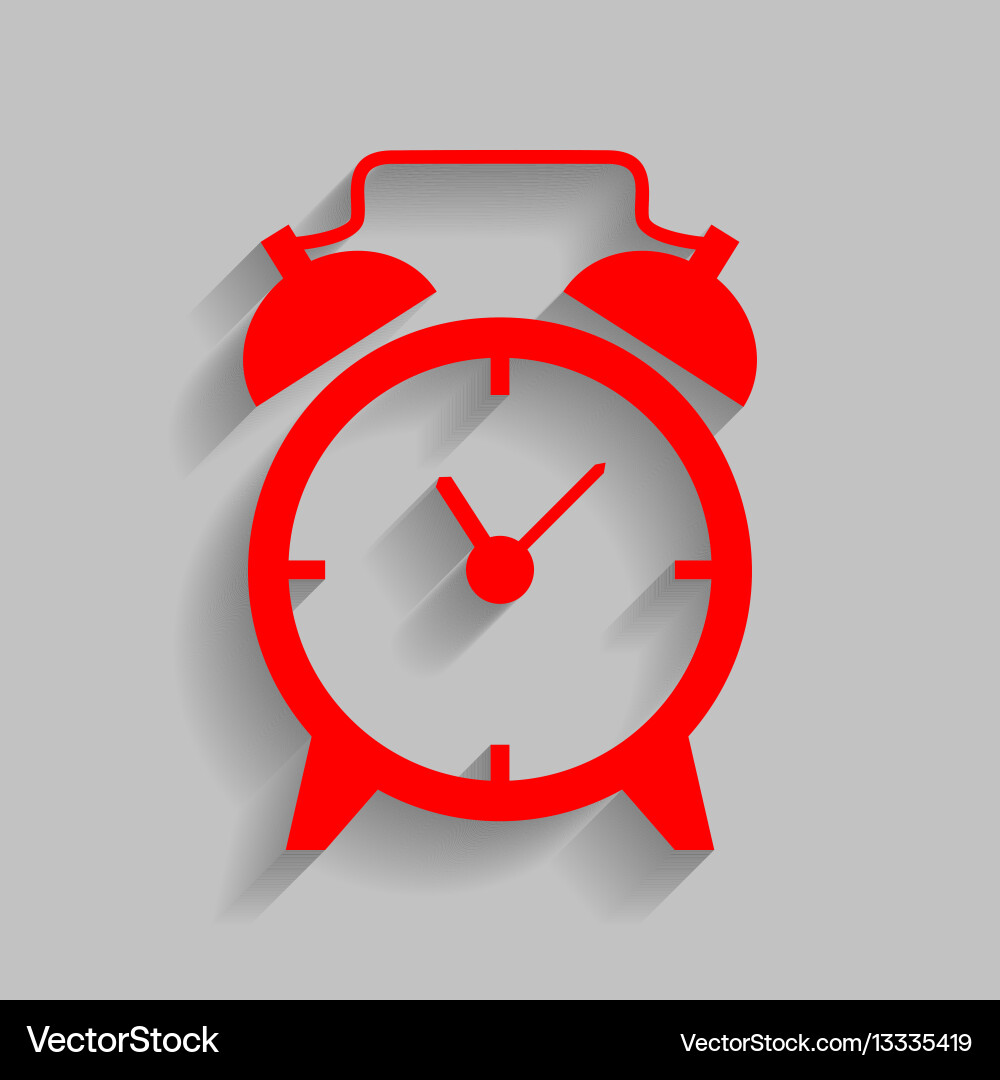 Alarm clock sign red icon with soft vector image