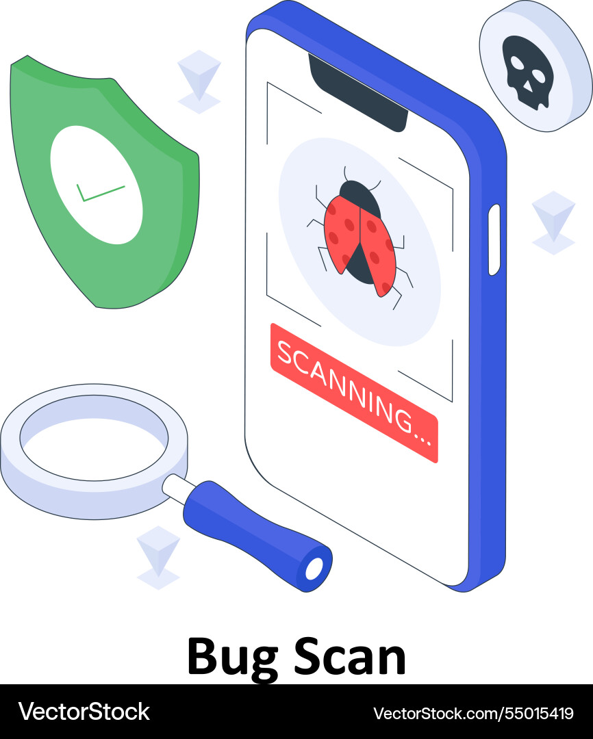 Bug scan isometric colored eps file Vector Image