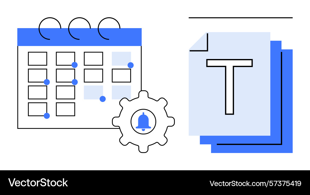 Calendar with gear and document stack representing vector image