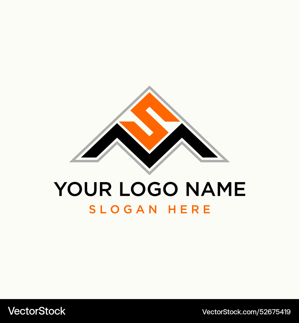 Initial sm or ms font badge top down triangle Vector Image