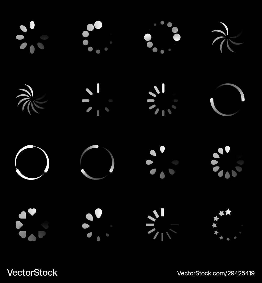 Isolated loading icon set on black background Vector Image