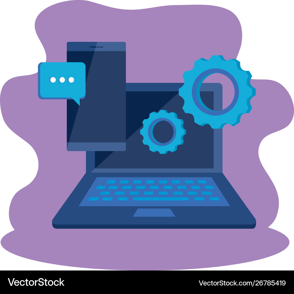 Laptop computer with gears settings Vector Image