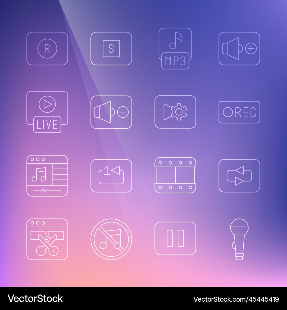 Set line microphone repeat button record mp3 vector image