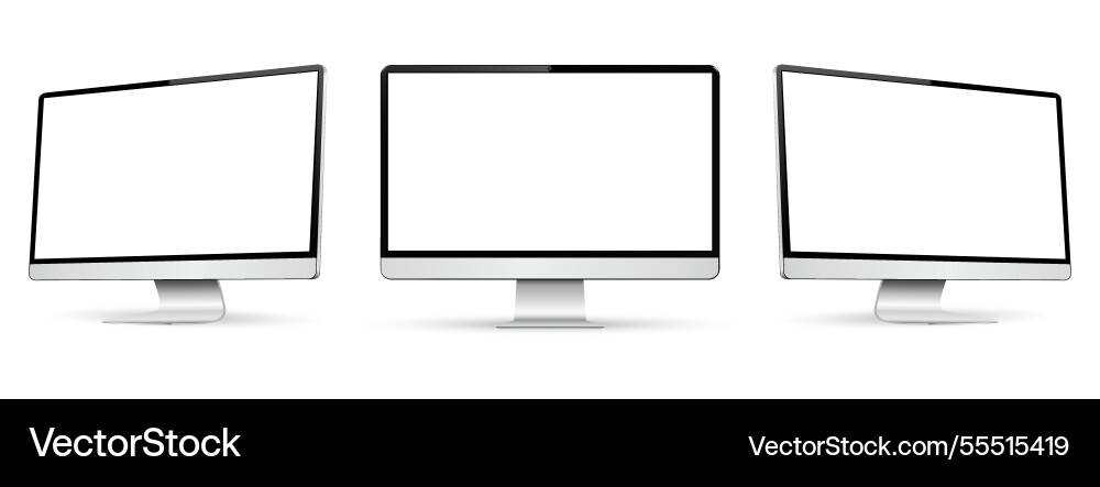 Three monitor with empty display realistic set Three monitor with empty display realistic set vector image