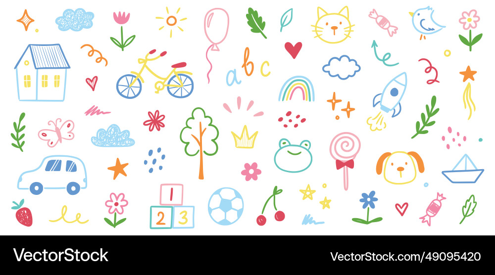 Children school kindergarten doodle set Children school kindergarten doodle set vector image