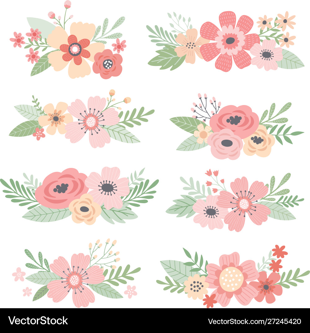 Colorful Floral Bouquet Set Vector Image
