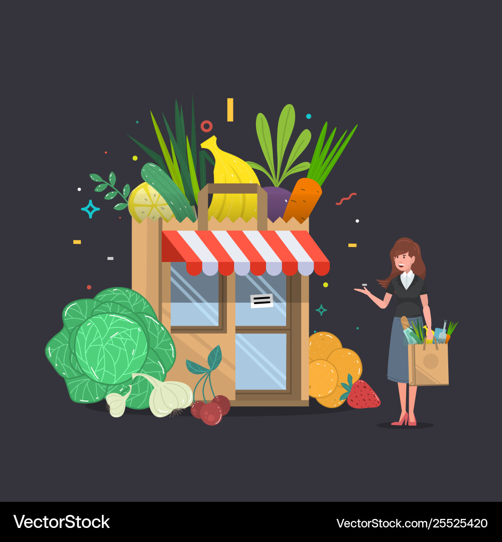 Groceries crates in front storefront Vector Image
