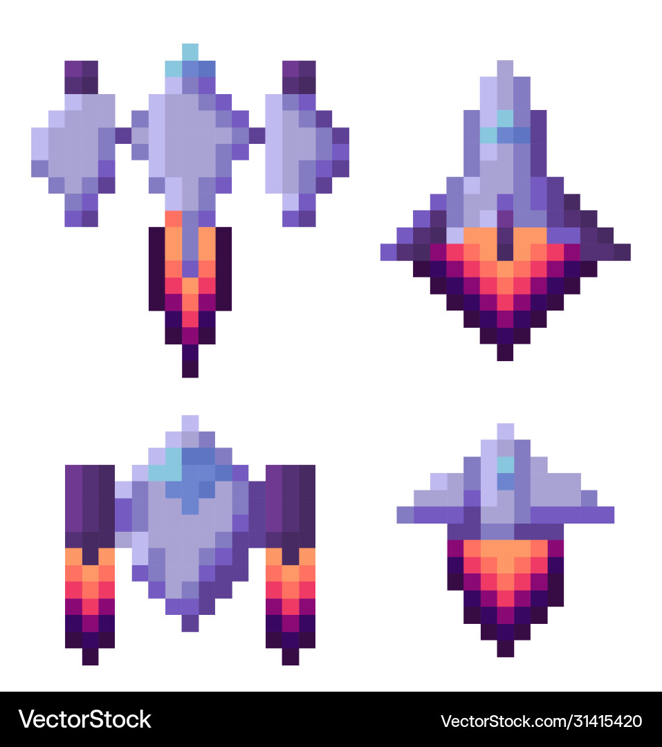 Pixel game spaceship transportation floating set vector image