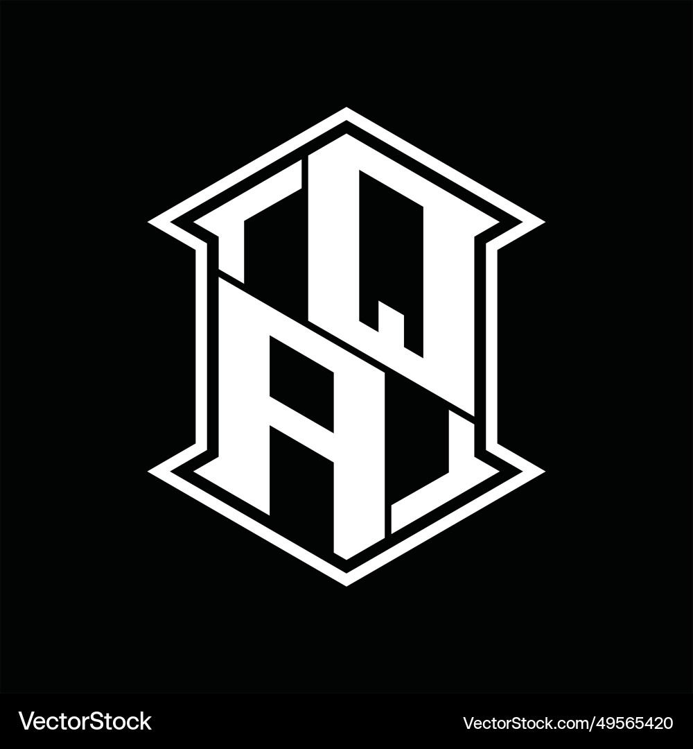 Qa logo monogram hexagon shield shape up and down Vector Image