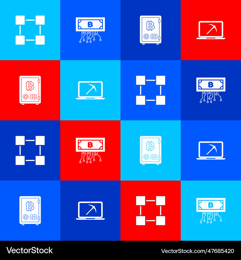 Set blockchain technology cryptocurrency bitcoin Vector Image