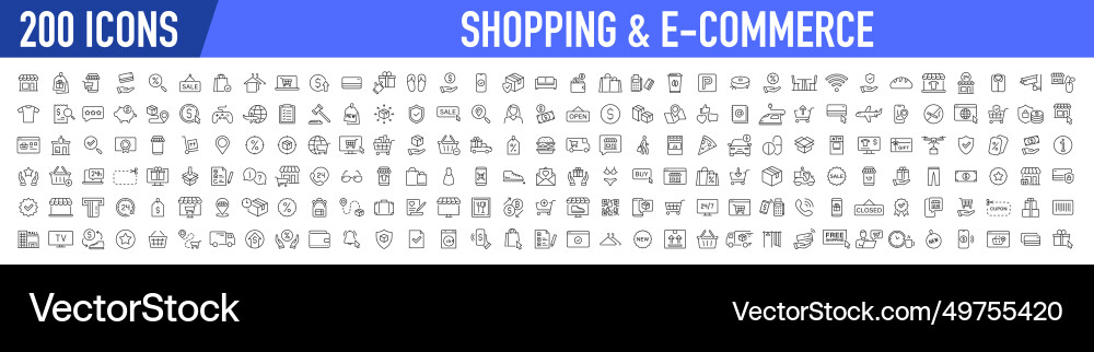 Set of 200 shopping web icons in line style Set of 200 shopping web icons in line style Vector Image
