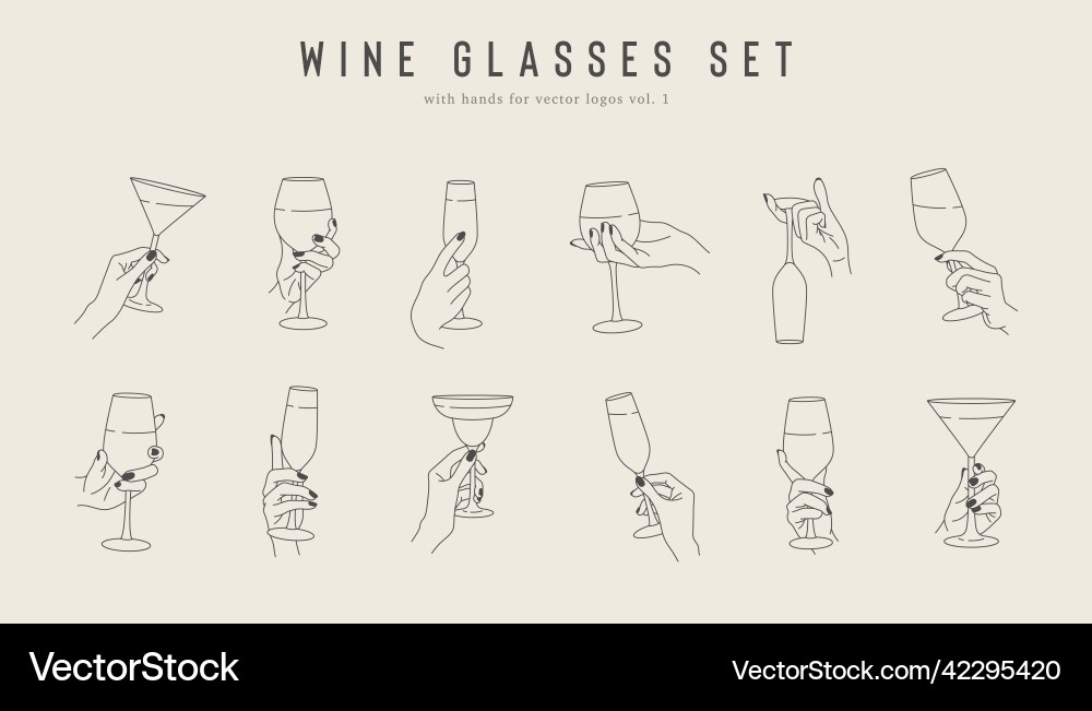 Set volume one of hands with wine glasses vector image