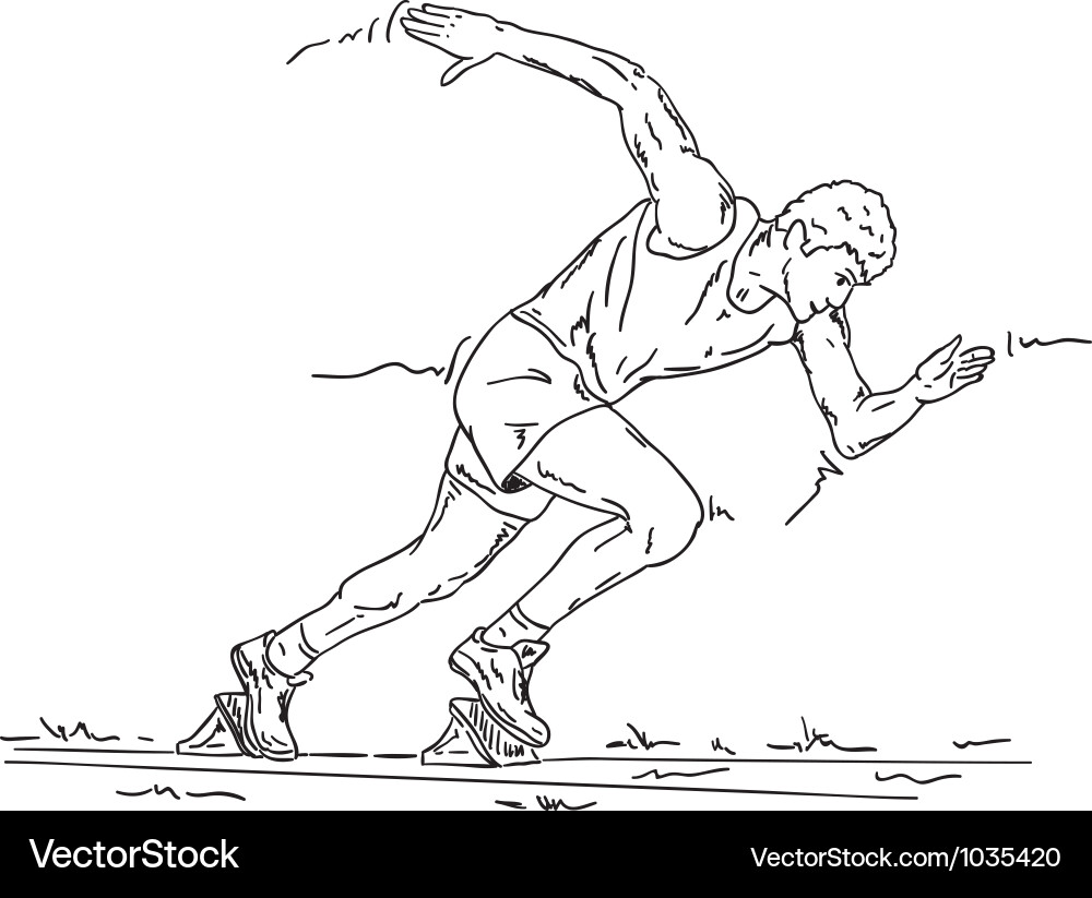 Sprinter in the starting blocks Vector Image