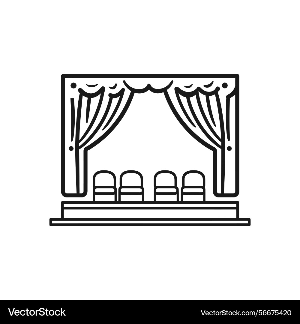 Stage with seats and curtain in linear style Vector Image