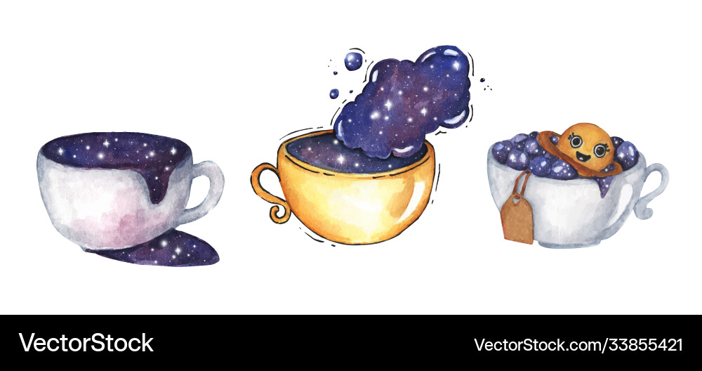 Cup coffee with space cosmic set vector image