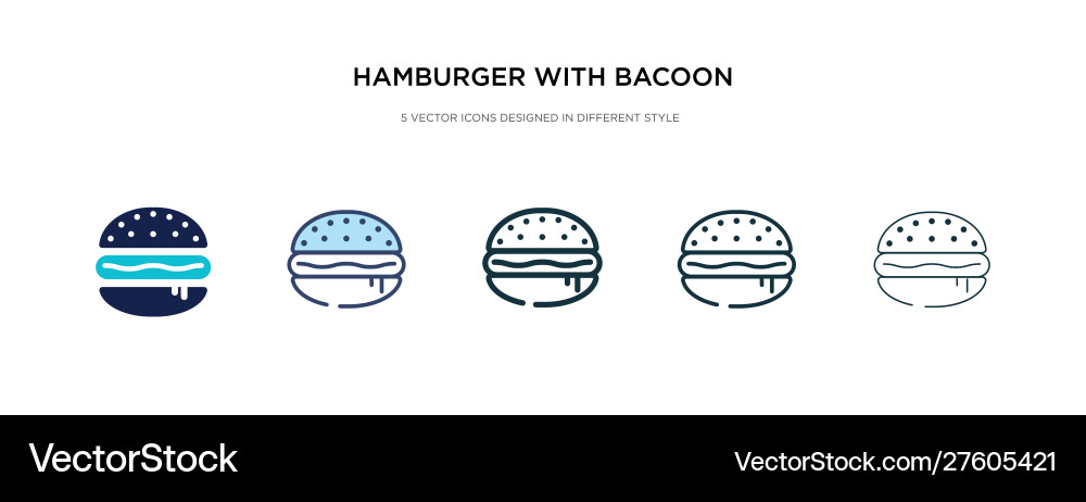 Hamburger with bacoon icon in different style Vector Image