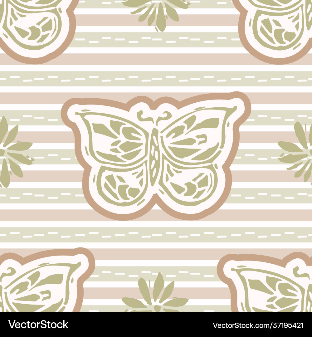 Seamless minimalist butterfly blockprint pattern Seamless minimalist butterfly blockprint pattern vector image