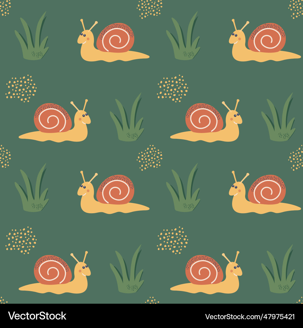 Seamless snail and grass pattern Vector Image