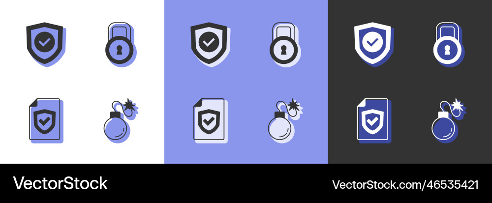 Set bomb shield with check mark contract Set bomb shield with check mark contract Vector Image
