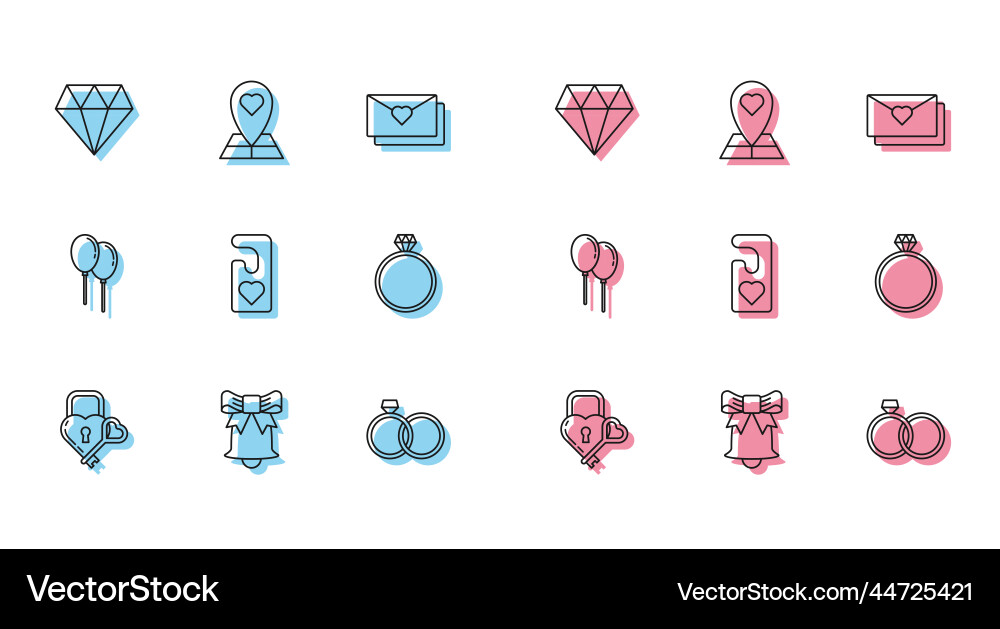 Set line castle in the shape of a heart and key Vector Image