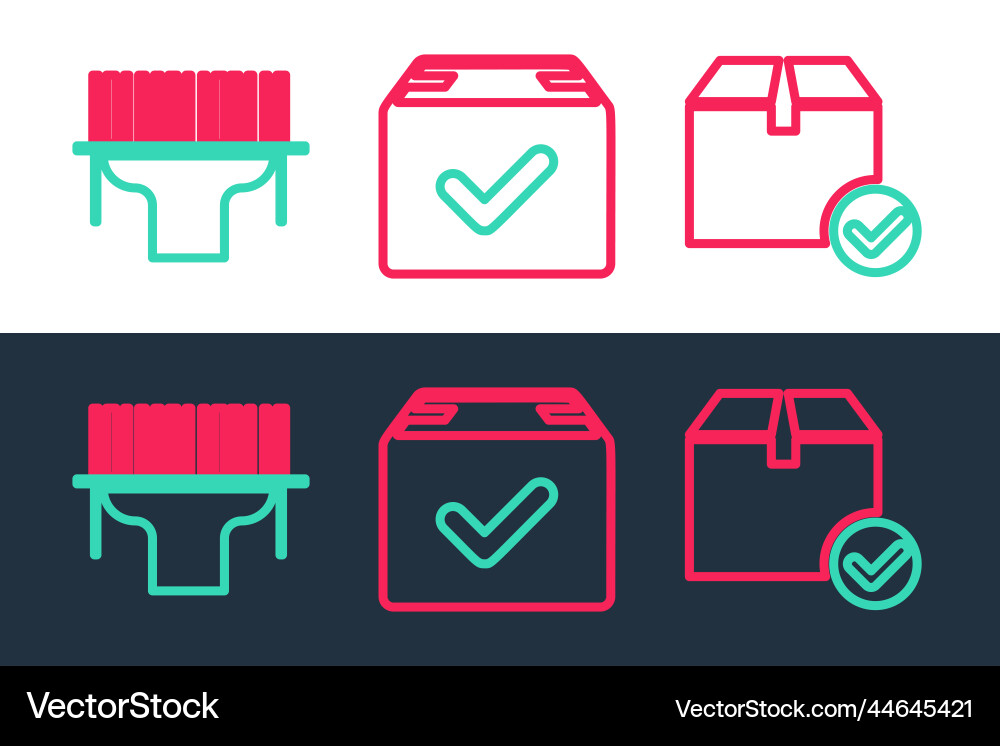 Set line package box with check mark scanner Set line package box with check mark scanner Vector Image