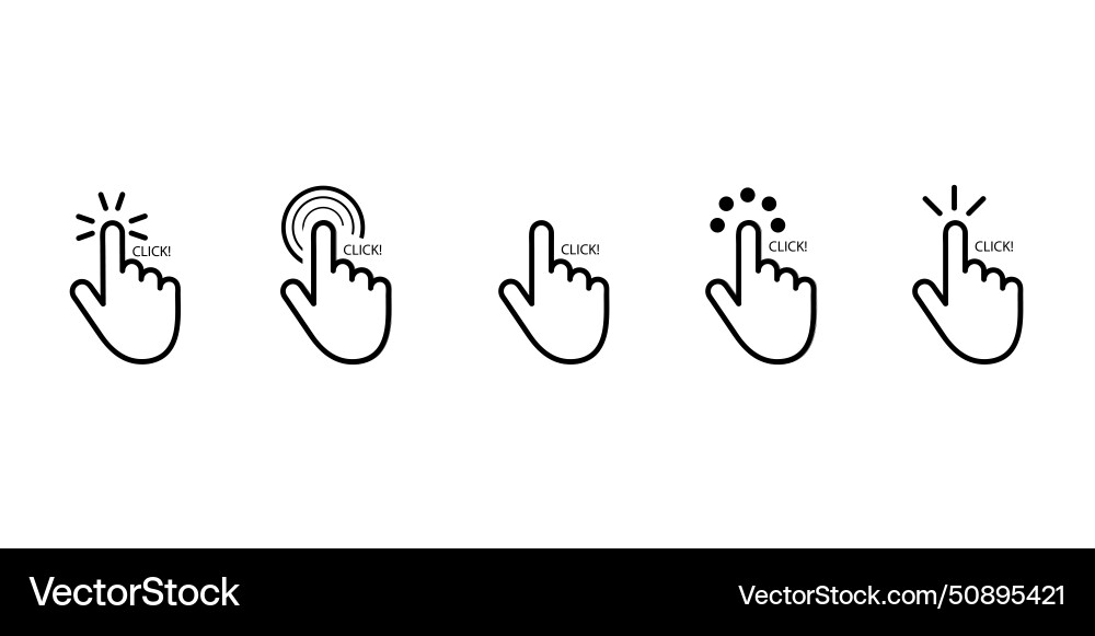 Set of hand cursor icons click Set of hand cursor icons click vector image