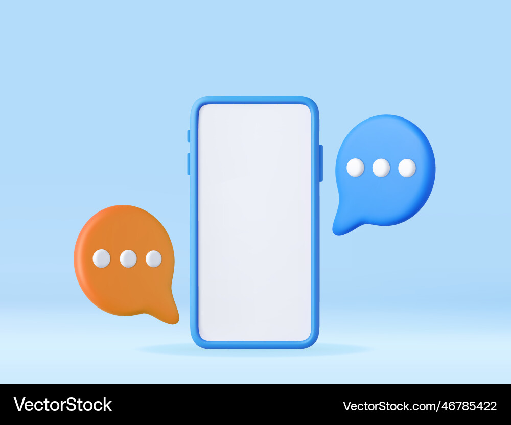 3d render smartphone with floating chat Vector Image