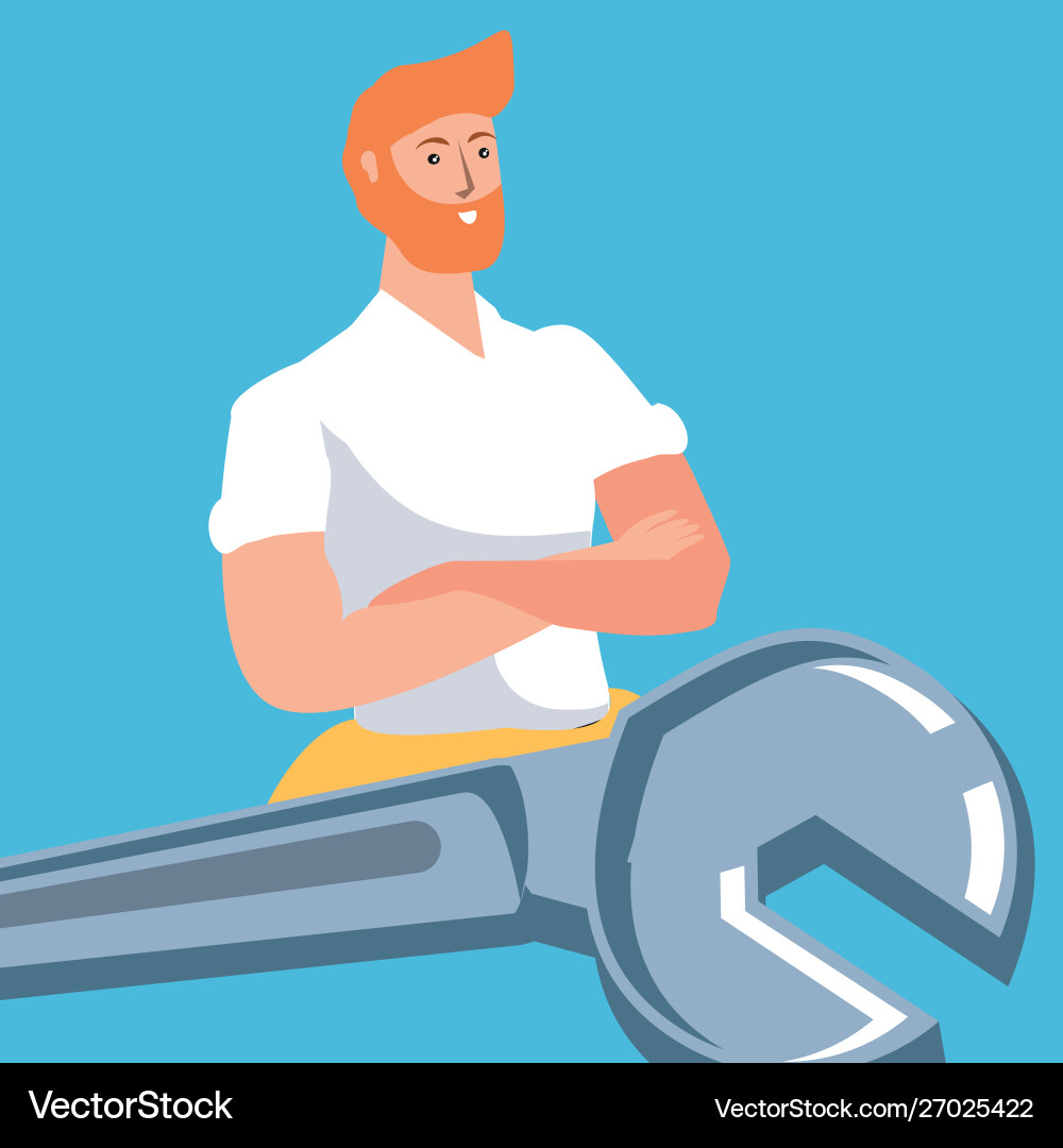 Builder constructor worker with wrench key Builder constructor worker with wrench key Vector Image