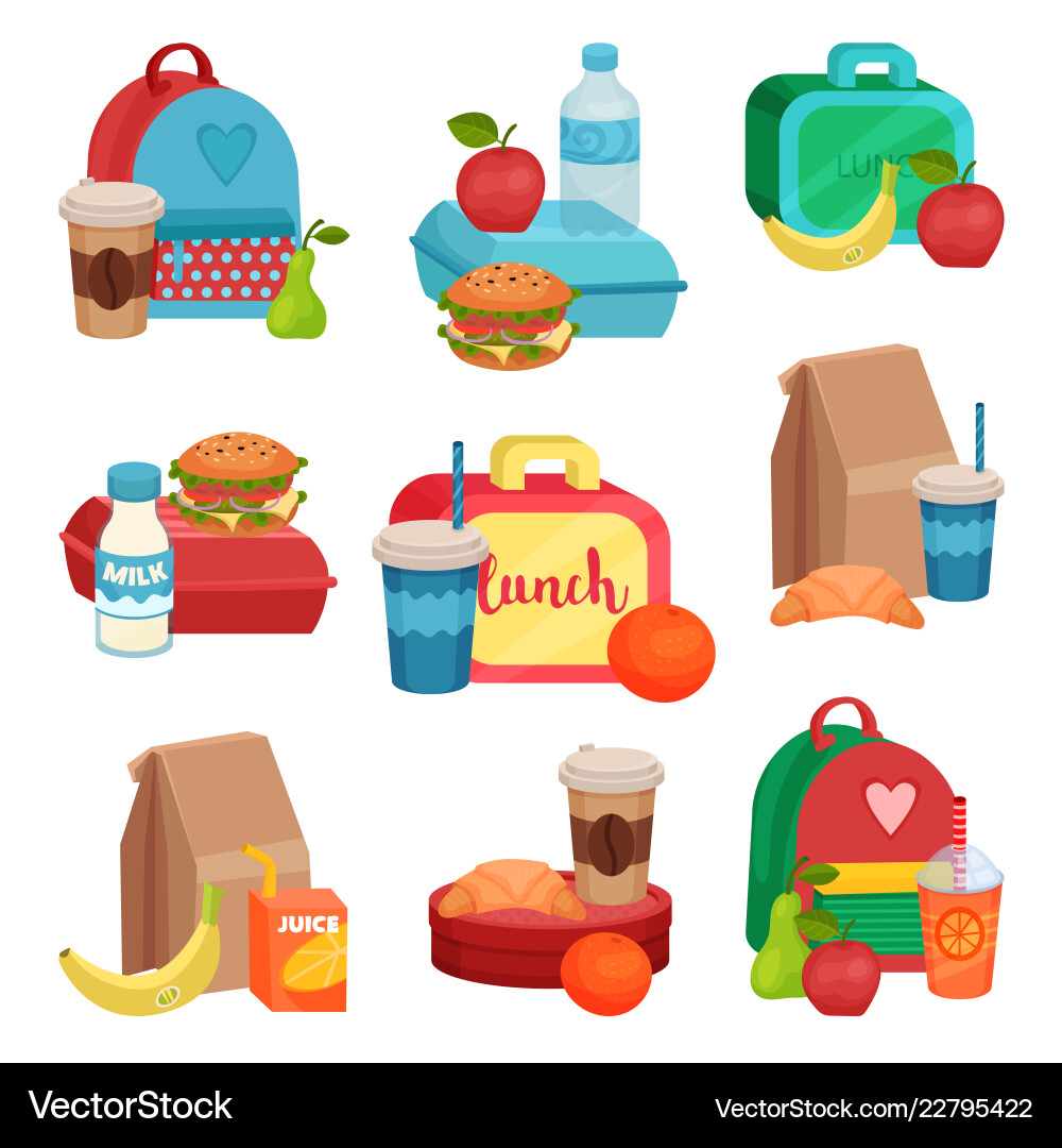 Colorful School Lunch Compositions Vector Image