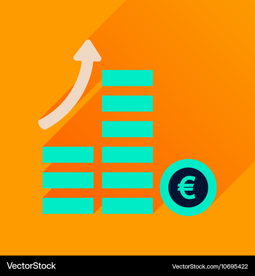 Flat icon with long shadow coins graph Vector Image