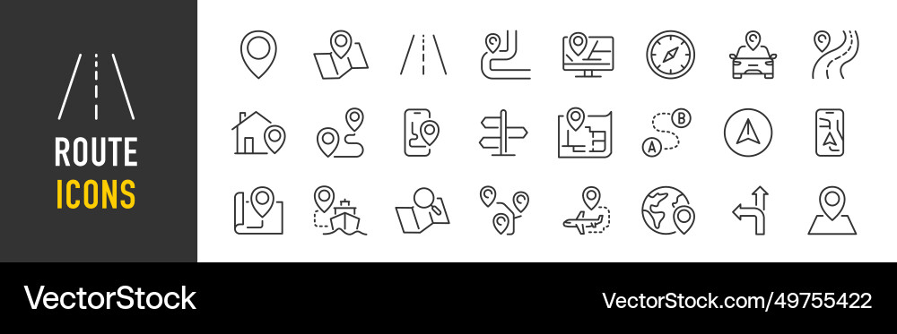 Route web icons in line style navigation location Vector Image
